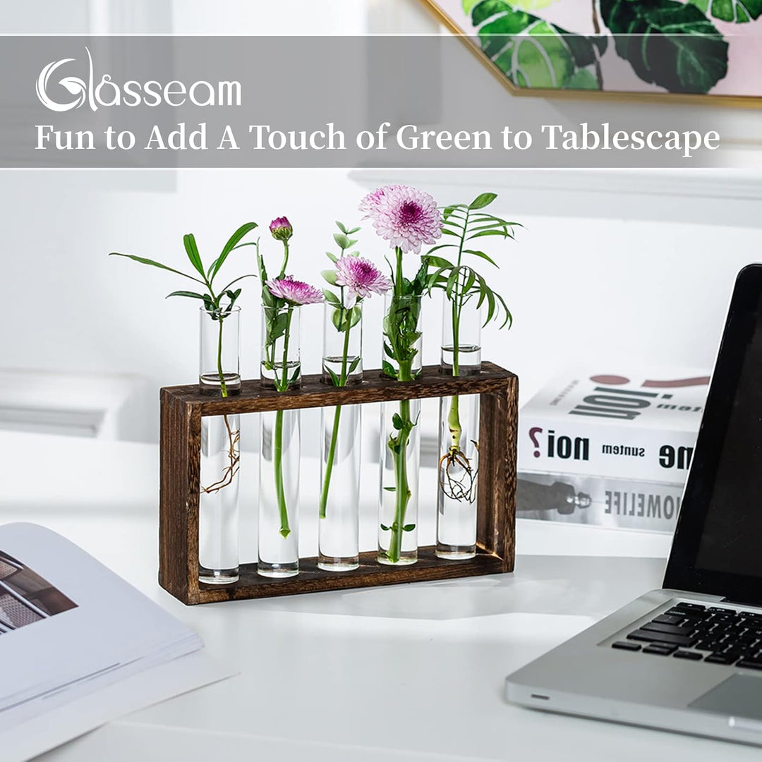 Glasseam Modern Blumenvase Kleine Vasen Deko Set Vintage Glas Reagenzgläser Für Blumen Mit Ständer H