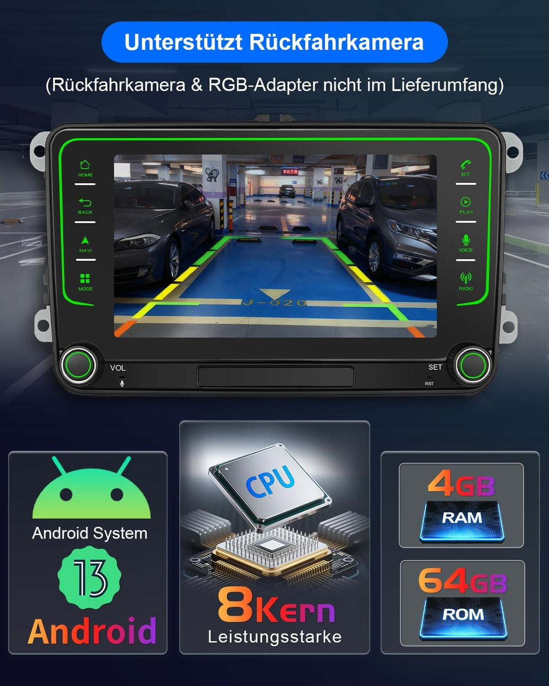 Autoradio mit Bildschirm für VW Golf 5 6 T5 Passat Polo 6R Tiguan Seat Skoda, 8-Kern 4+64GB VW Caddy