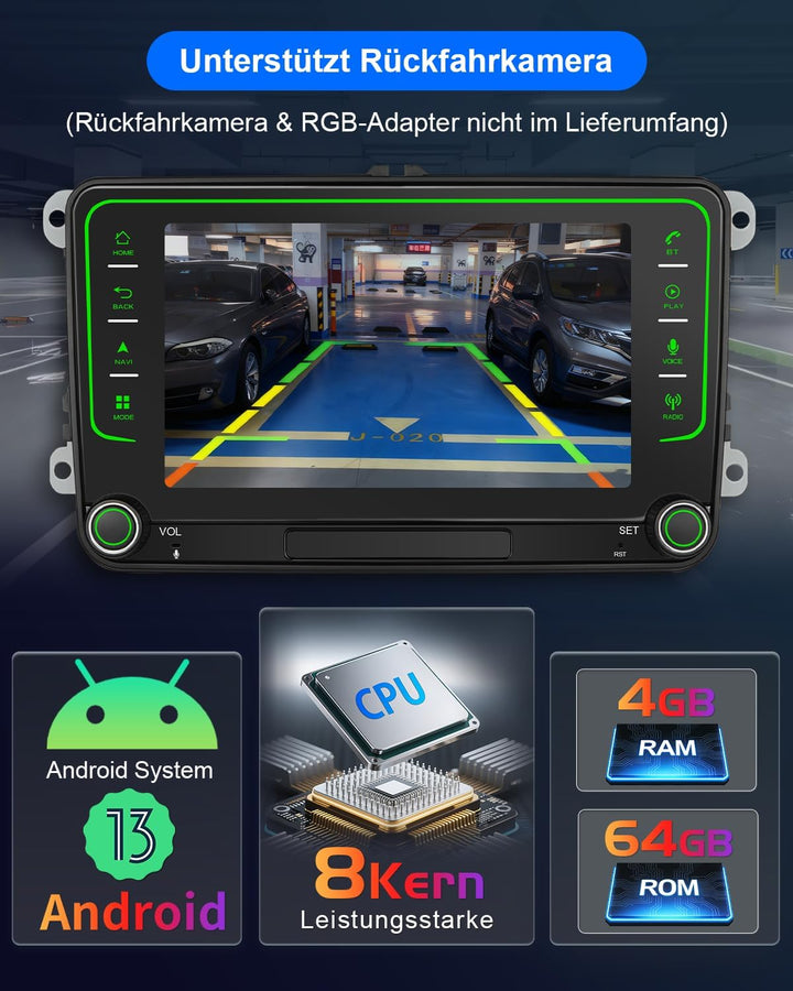 Autoradio mit Bildschirm für VW Golf 5 6 T5 Passat Polo 6R Tiguan Seat Skoda, 8-Kern 4+64GB VW Caddy