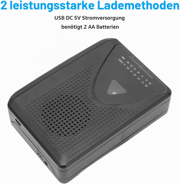 Retro-Kassettenspieler, Tragbarer Kassettenspieler, UKW-AM-Radioempfang, 2 AA-Batterien oder USB-Net