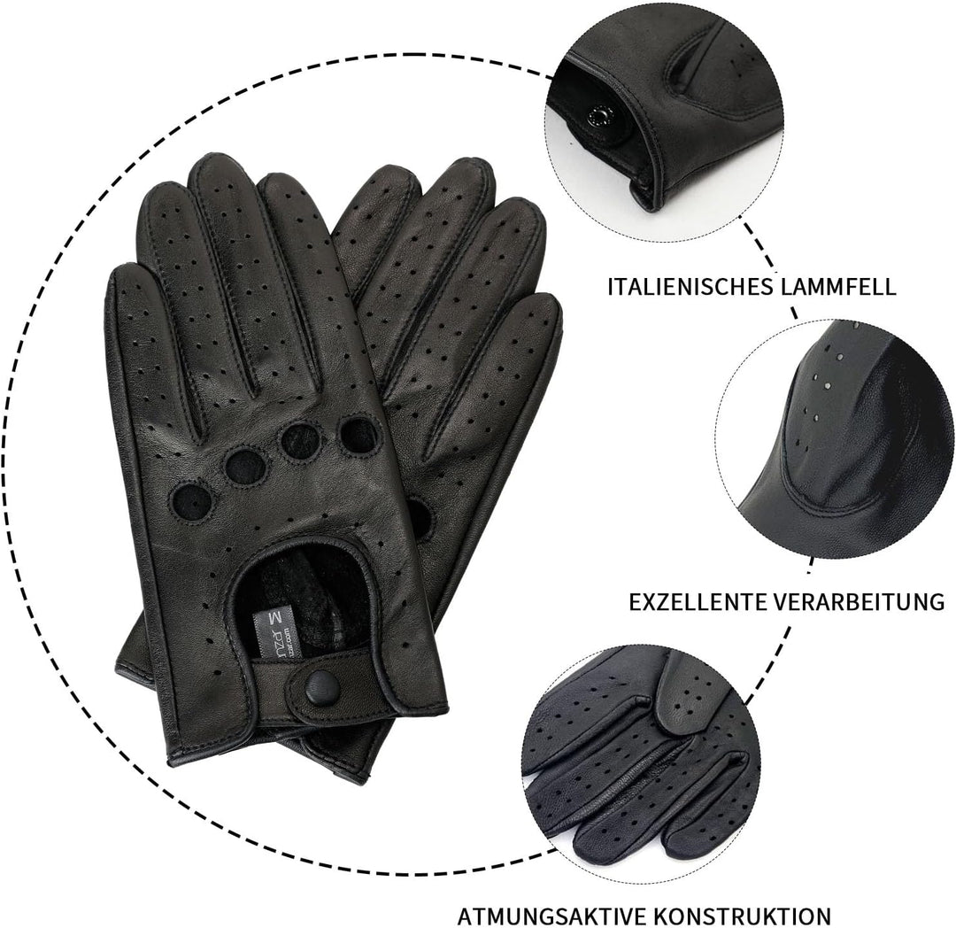 Damen Retro Weiche nd Dünne Lammfell Leder Touchscreen Fahrhandschuhe mit Maschige Large(17.78-19.05