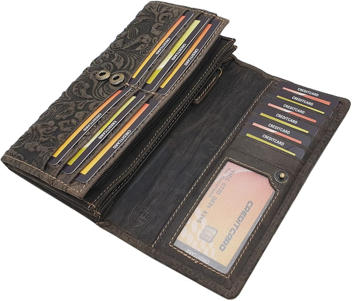 myledershop Grosse Vollrindleder Damen Geldbörse/Geldbeutel/Portemonnaie/Geldtasche/Portmonee mit Li
