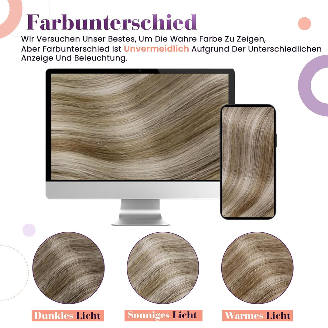 LaaVoo Clip in Extensions Braun Haarverlängerung Echthaar Clip Hellbraun mit Platinblond 45cm Extens