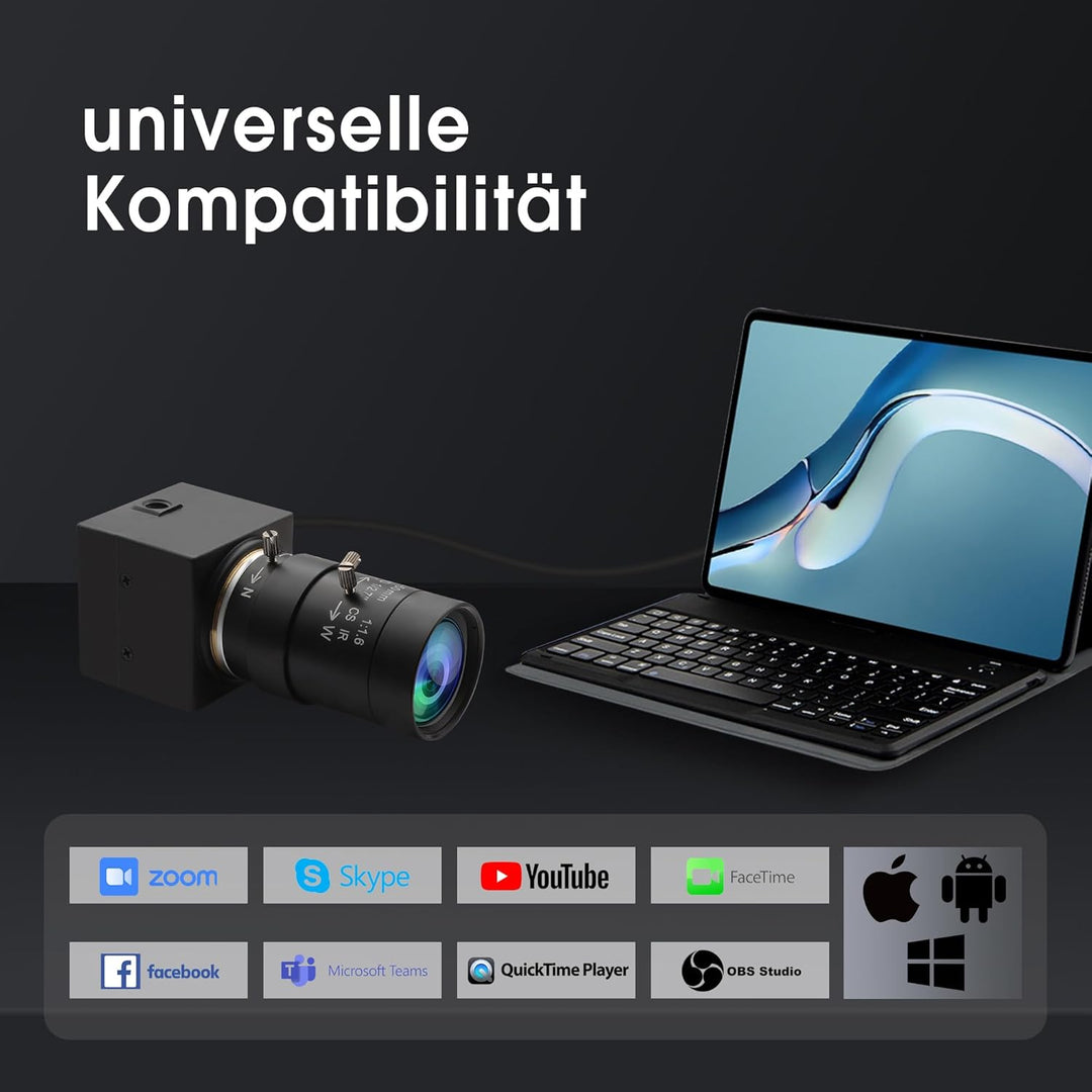1080P Full HD Zoom USB Kamera, 0,01 Lux Mini Webcam mit geringer Beleuchtung, 5-50 mm 10x optisches