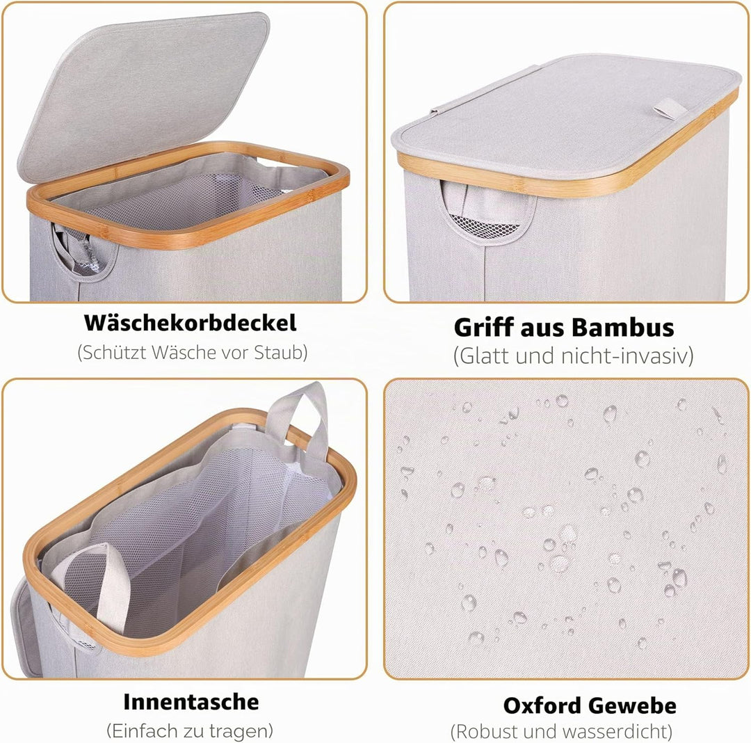 iEGrow Wäschekorb 65L, Wäschesammler Schmal mit Herausnehmbarer und Waschbarer Innentasche, Laundry