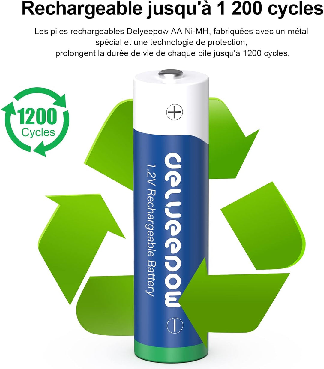 Delyeepow Akku Ladegerät, mit 1100mAh 8 Stück AAA Akkus Wiederaufladbar, NiMH 1.2V Batterie AAA Wied