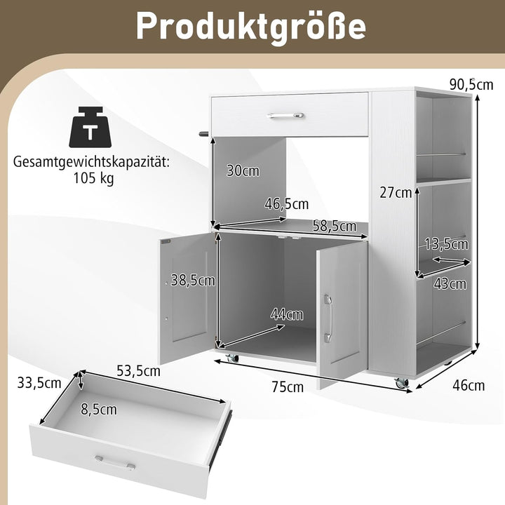 GOPLUS Küchenwagen, Servierwagen mit Schublade, Zweitüriger Schrank, Dreistufiges Gewürzregal, Wasse
