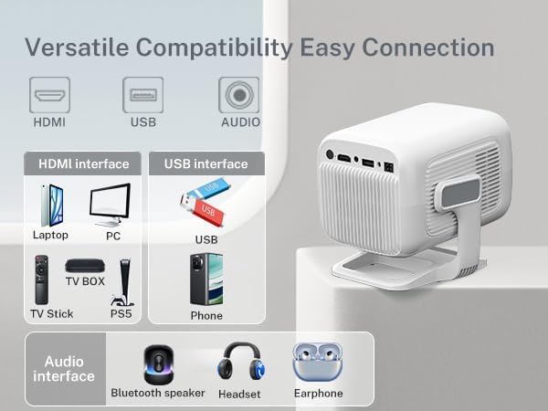 Smart Beamer Integrierte Apps Native 1080P 4K kompatibel 12000 Lumens, Autofokus Keystone Mini Proje