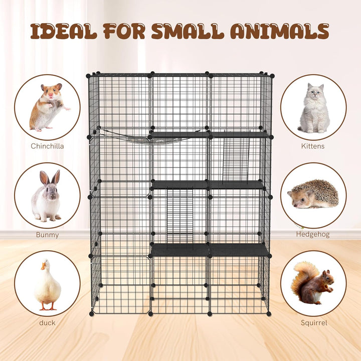 Aufun Grosser Katzenkäfig 4 Ebene aus Metall mit 2 Leitern DIY Katzenlaufstall Zusammenklappbarer Ka