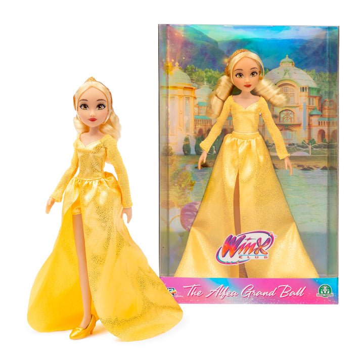 Winx Club Grand Ball Puppe – Stella im funkelnden goldenen Kleid mit Tiara – voll bewegliche Mode-Fe