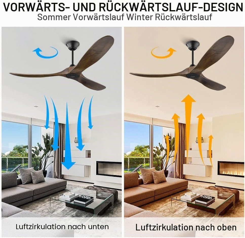 178cm grosser Outdoor-Deckenventilator,moderner rustikaler Holz-Deckenventilator ohne Licht mit Fern