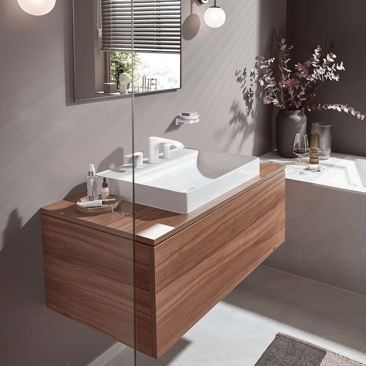 hansgrohe 3-Loch Waschtischarmatur Vivenis, Wasserhahn Bad mit Auslauf Höhe 90 mm, mit Zugstange, Ba