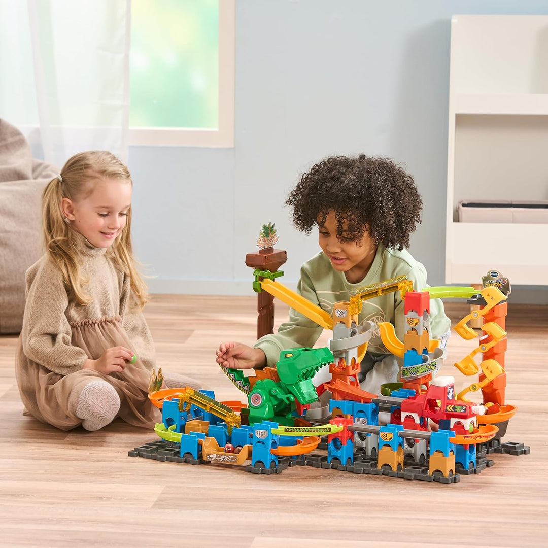 VTech Marble Rush - Dino Adventures Magnetic Set XL400 E – Interaktive Murmelbahn mit spannenden Bah