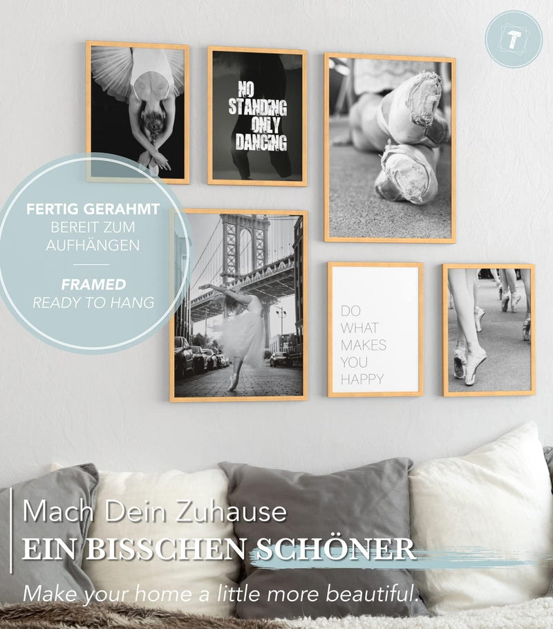 Papierschmiede® Mood Poster Set Ballerina, Fertiges Bilder Set mit Rahmen (Holz, Natur), Wohnzimmer