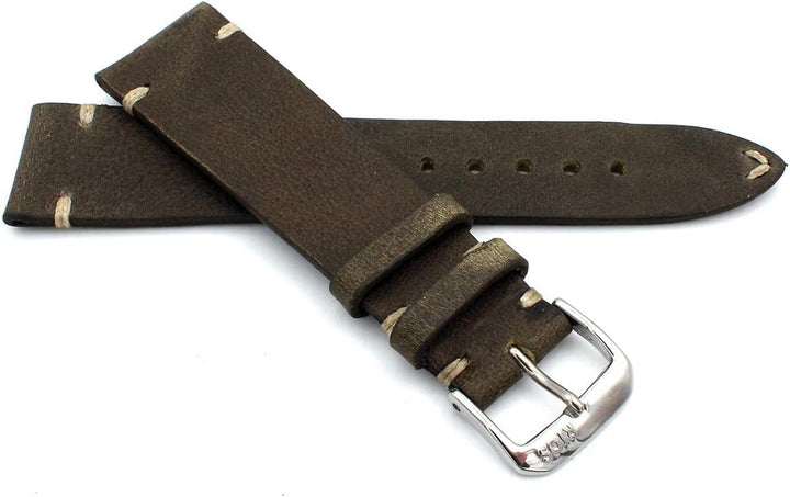 RIOS1931 Sagittarius Vintage Rindsleder Uhrenarmband handgemacht in Deutschland Robust 22mm Moosgrün