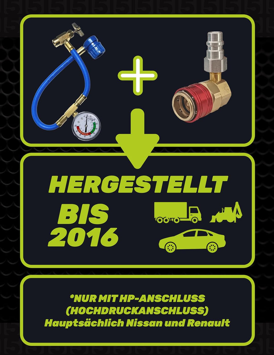 Adapter für Klimaanlagen mit Kältemittel R134a, ohne LP (Low Port) Anschluss, für Fahrzeuge bis Bauj