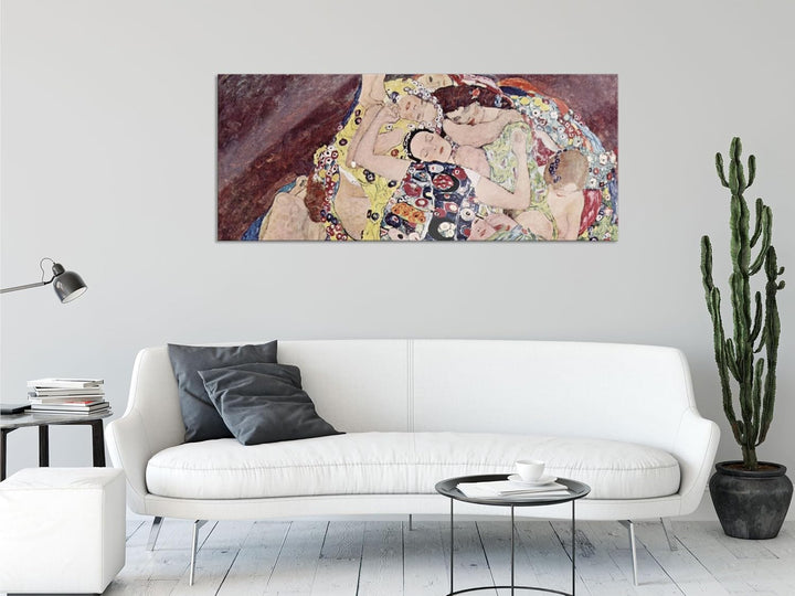Pixxprint Glasbild Panorama, Wandbild aus Echtglas, Gustav Klimt - Die Jungfrau, 100x40 cm, inkl. Au