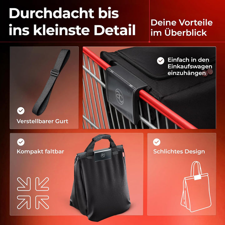 achilles, Isolierte Kühltasche zum Einhängen, Einkaufswagentasche faltbar, Thermotasche, Kühlbox, gr