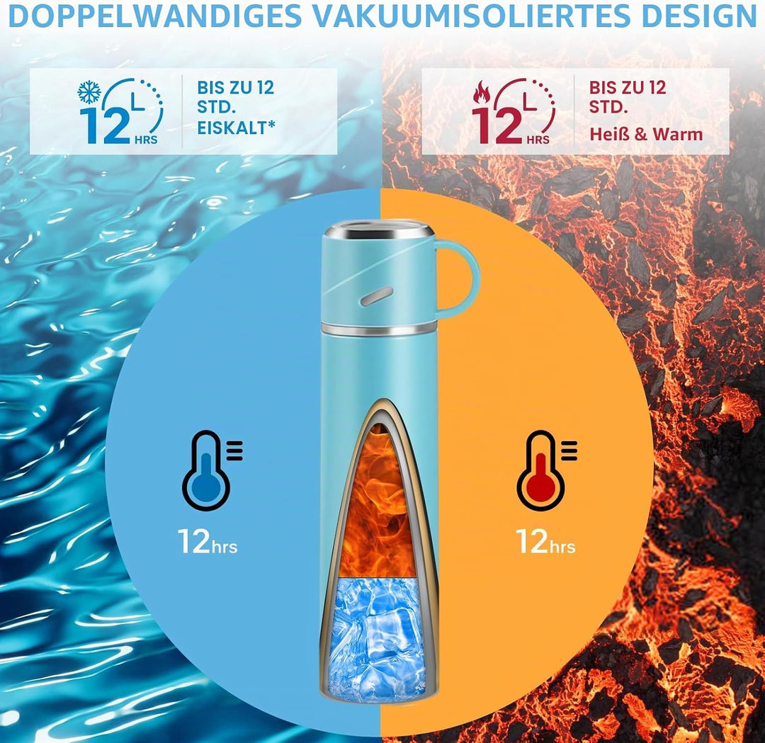 Trinkflasche Edelstahl, Auslaufsicher Thermoskanne, Isolierte Wasserflasche BPA-Frei, Thermosflasche