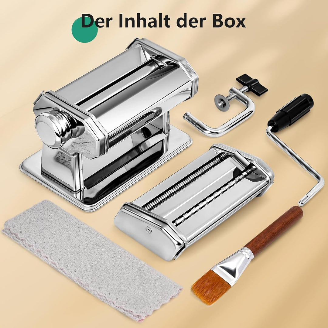 Manuelle Nudelmaschine, Edelstahl Pastamaker mit zwei Breiten, Walze und Kutter aus Edelstahl mit 7