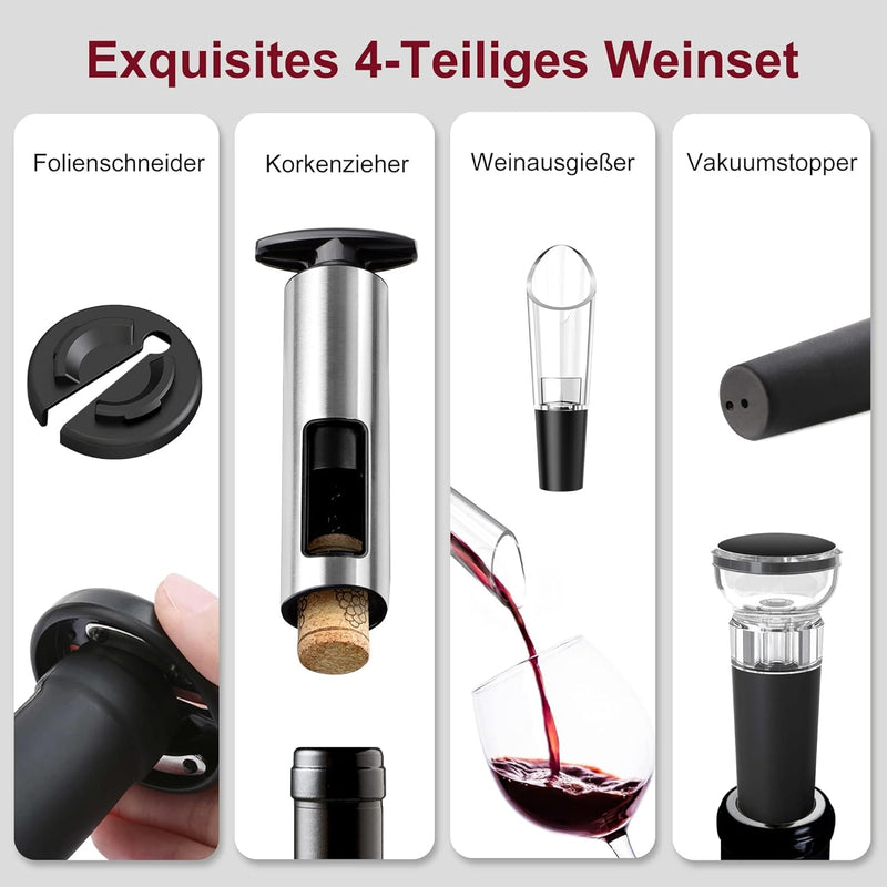 Weinflaschenöffner Set, HOOMIL 4-in-1 Weinöffner Set Profi Korkenzieher für Wein mit Folienschneider