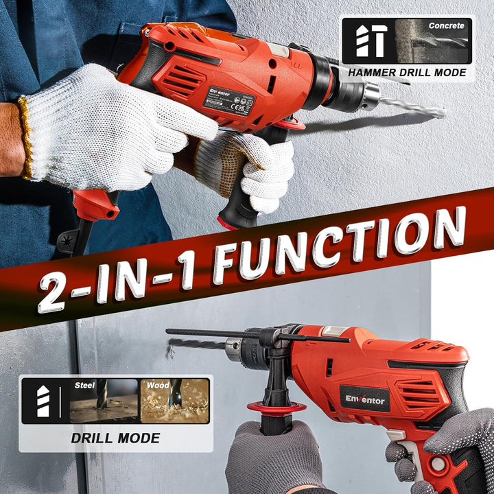 ENVENTOR 900W Schlagbohrmaschine, Elektrische Bohrmaschine mit 36 Stück Zubehör, 2-in-1 Funktion,