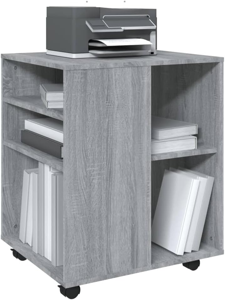 Rollschrank Grau Sonoma, 60x53x72 cm Holzwerkstoff, mobiler Büroschrank mit 4 Rollen, abschliessbar,
