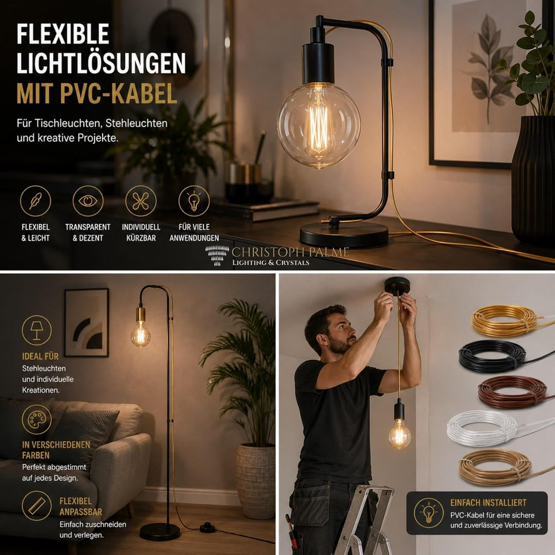 10m Zuleitung Braun H03VV-F 3 x 0,75qmm PVC isolierte Schlauch-Leitung 3G Leuchtenkabel Lampenkabel