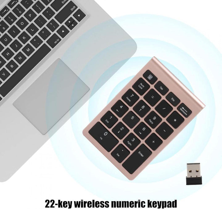 ASHATA Zehnertastatur, 22 Tasten Zehnertastatur USB 2.4G Kabellose Ergonomietastatur mit Empfänger,