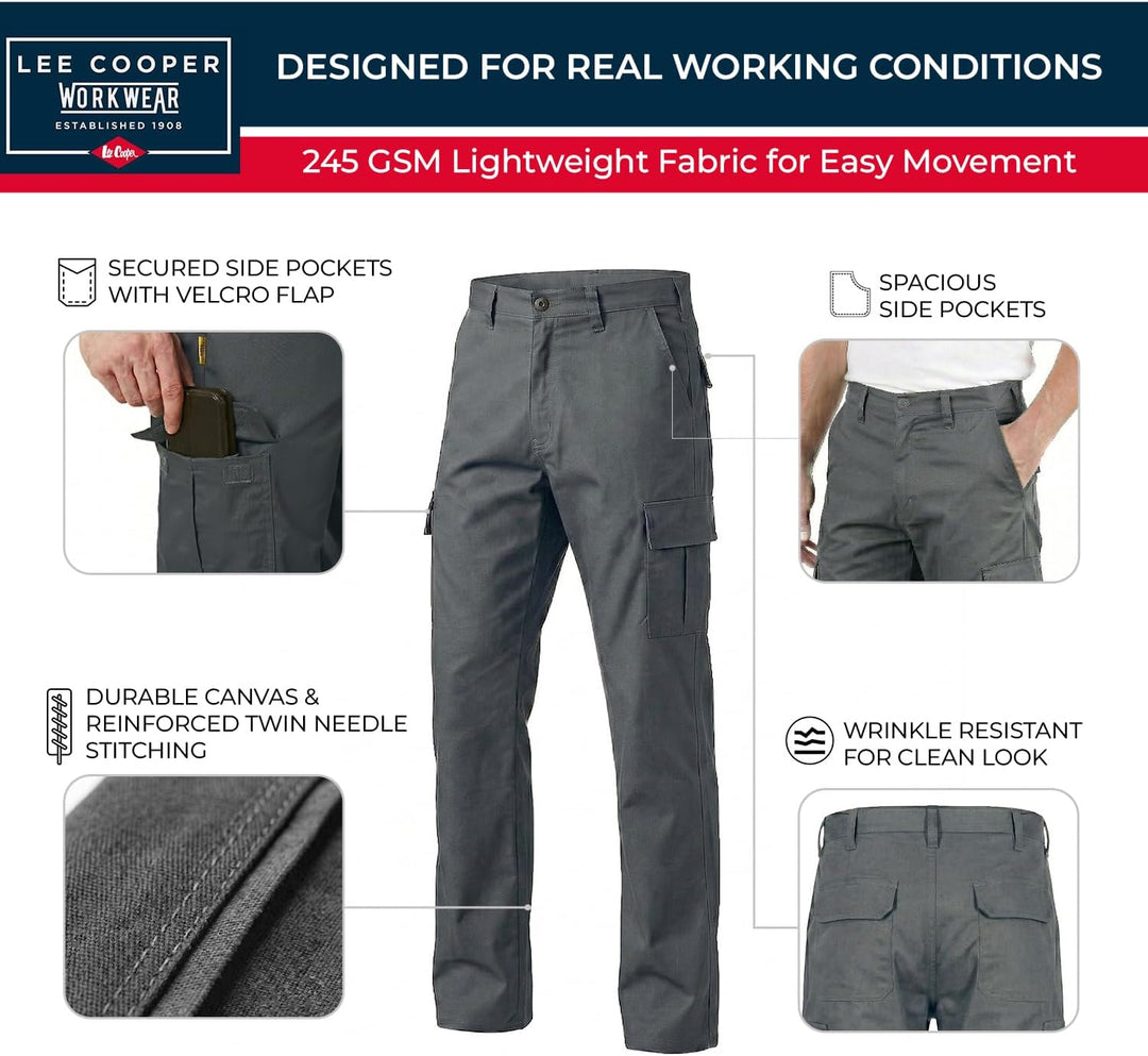 Lee Cooper Herren LCPNT205 robuste und pflegeleichte Arbeitshose mit mehreren Taschen Grau 36W / 33L