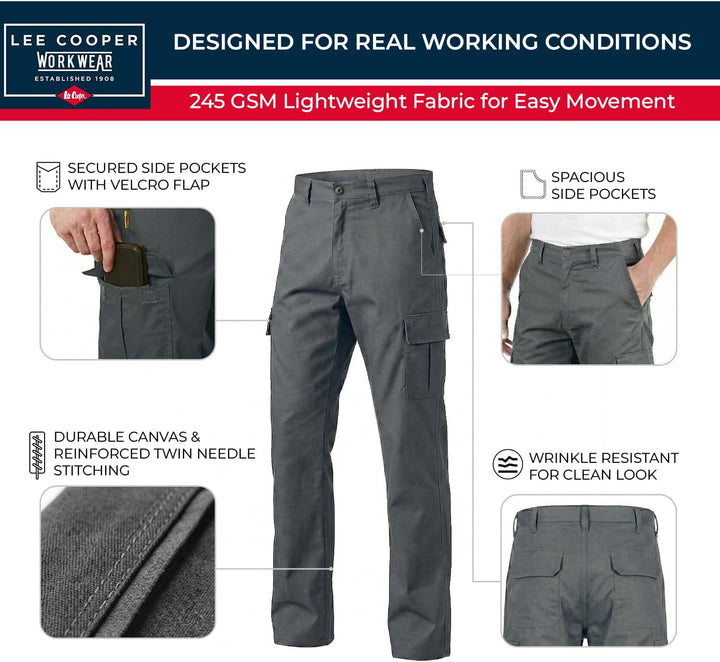Lee Cooper Herren LCPNT205 robuste und pflegeleichte Arbeitshose mit mehreren Taschen Grau 36W / 33L