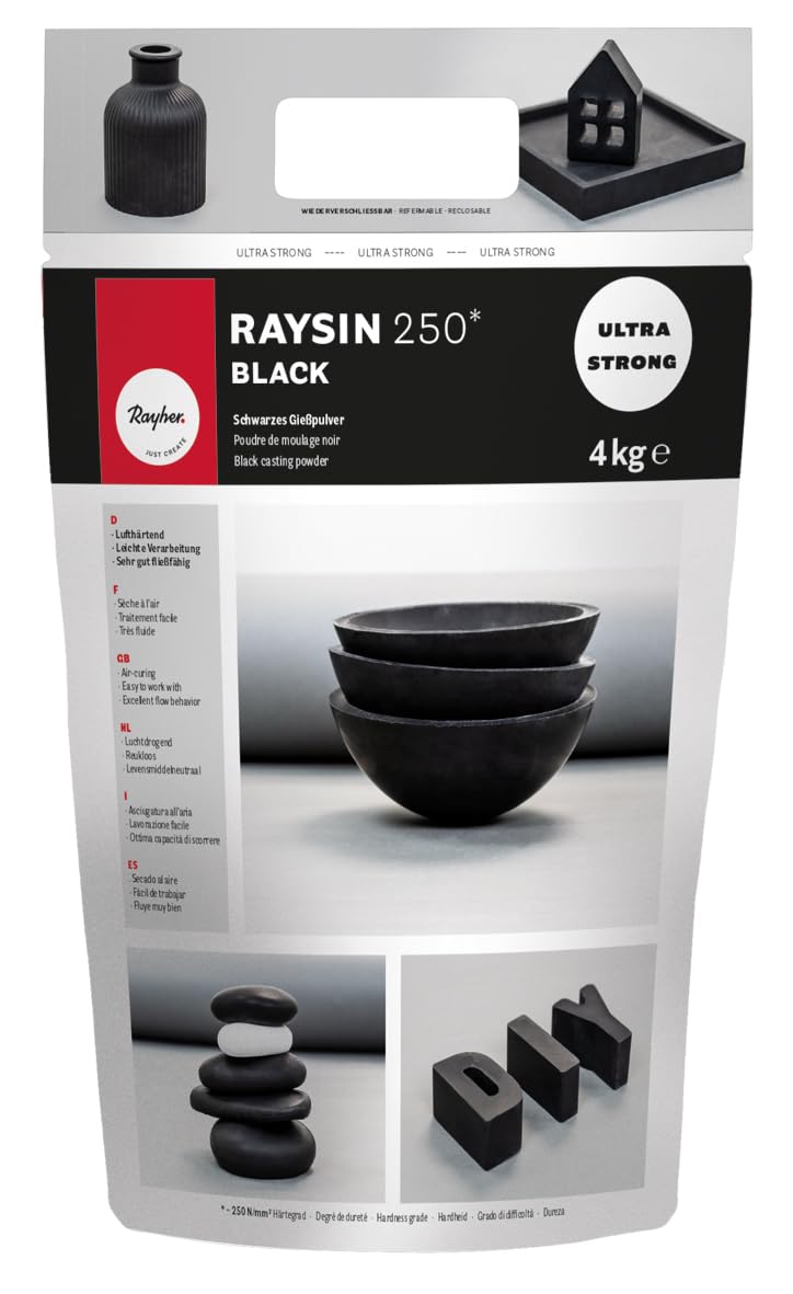 Rayher Giesspulver Raysin 250, schwarz, Giessmasse, Beutel 4 kg, Reliefgiesspulver, lufthärtend und