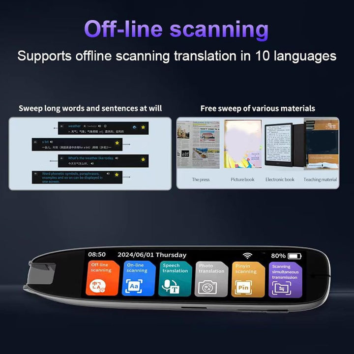 Übersetzerstift, 142 Sprachen Smart Voice Pen Scanner, LCD Touchscreen Text zu Sprache Gerät für Leg