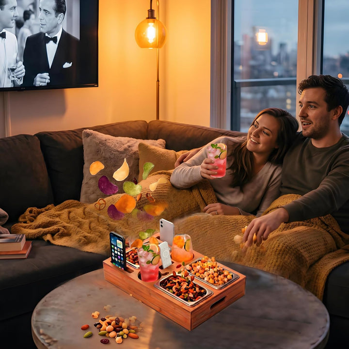 Couchbar Snackbox – Originelle Geschenkidee für Männer & Frauen – Sofa Tablett mit 3 Edelstahl Snack
