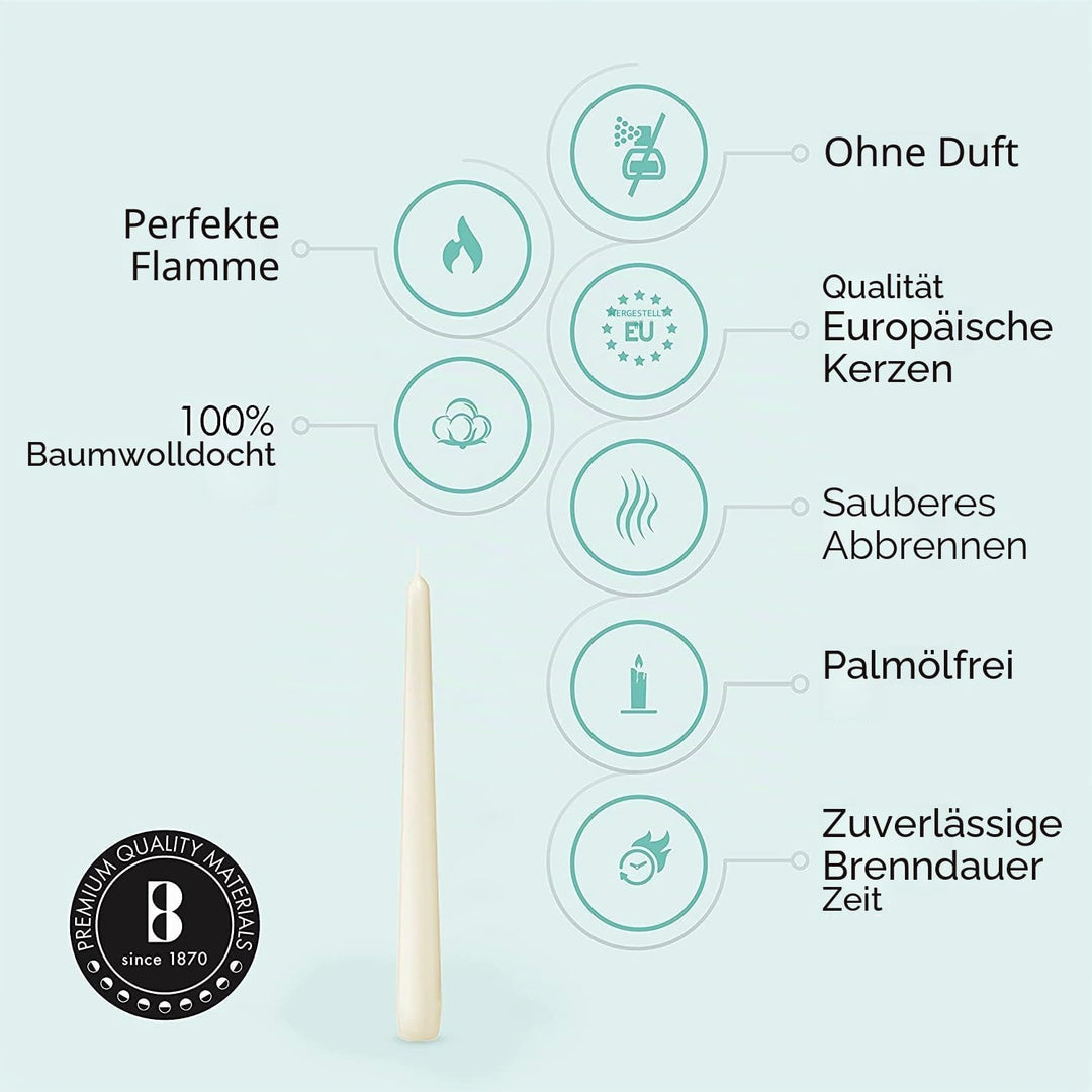 Bolsius Spitzkerze 103400335505, elfenbeinfarben, 25,4 cm, Creme, 100 Stück