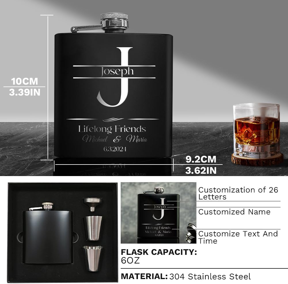 Personalisierte Flasche für Männer, graviert, 170 ml, 304 Edelstahl, individuelle Flasche für Hochze