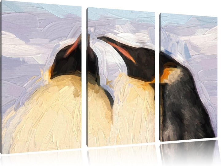 zwei prachtvolle Kaiserpinguine NewArt 3-Teiler Leinwandbild 120x80 Bild auf Leinwand, XXL riesige B