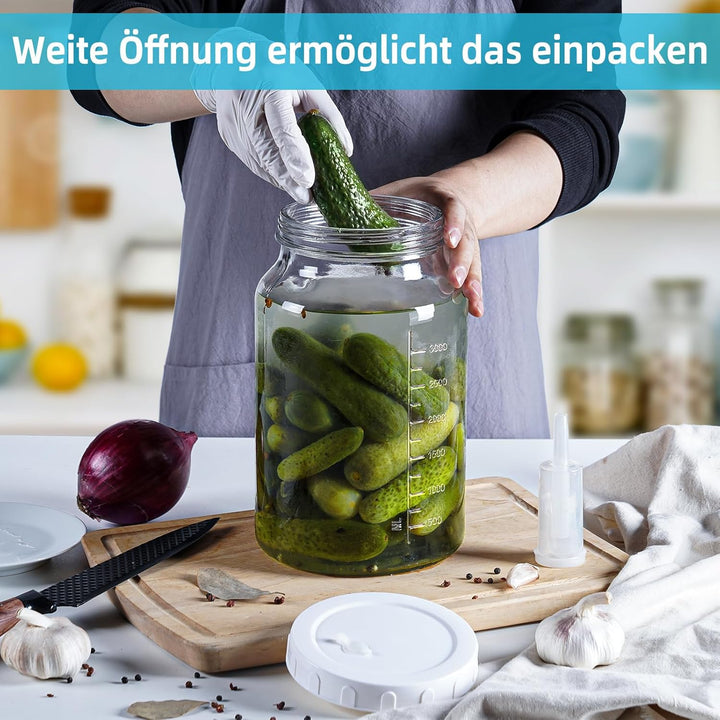 2x Gross Fermentierglas mit Luftschleuse - Breiter Mund Fermentiergläser mit Gärventil 4 Liter Ferme