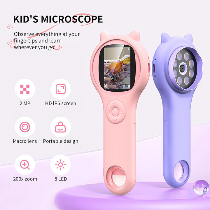 Ashfly Handheld mikroskop für Kinder, 2,0" IPS-Bildschirm 200X tragbares Taschenmikroskop für Kinder