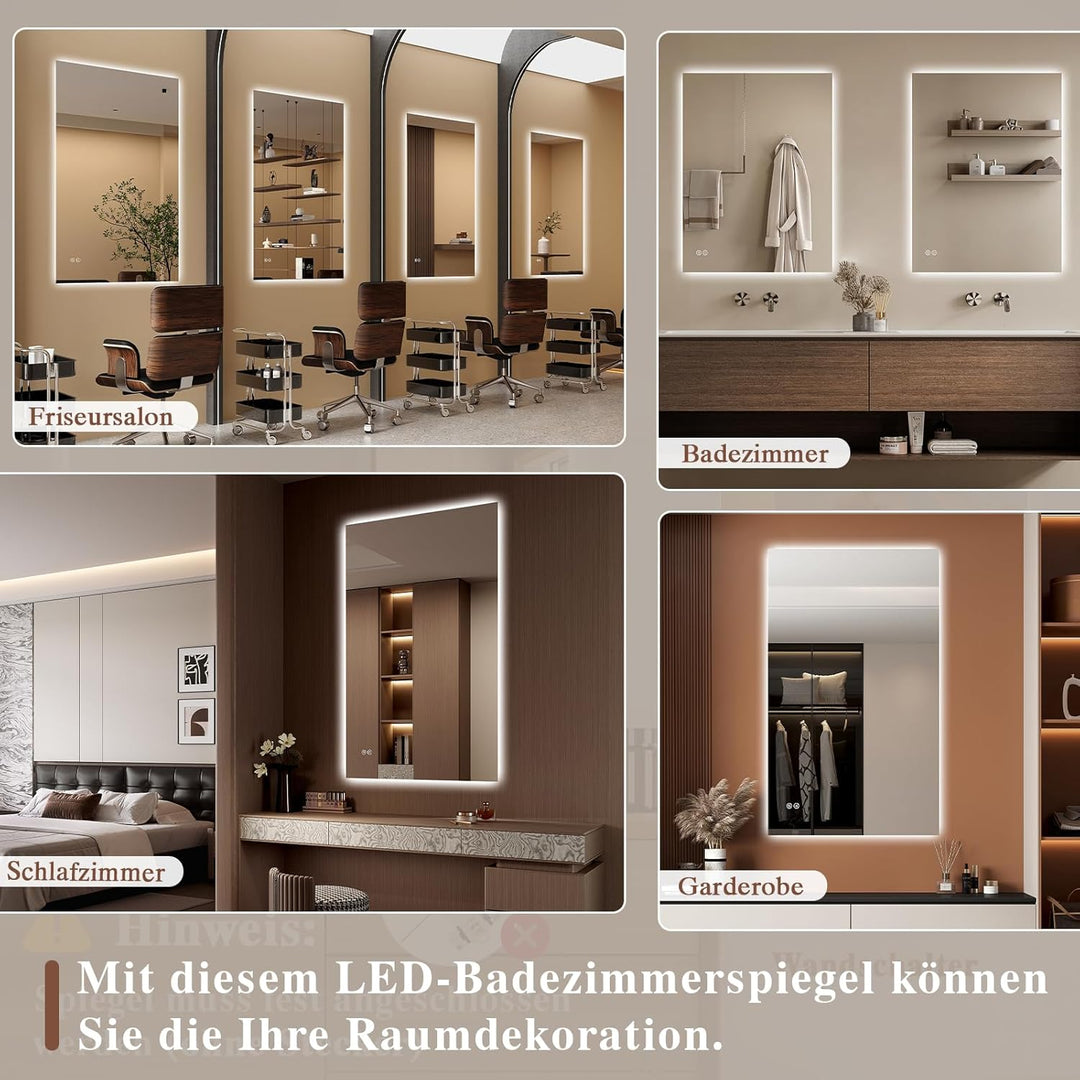 Badspiegel-mit-Beleuchtung 60x80cm - LED Badezimmerspiegel Badezimmer Spiegel mit Beleuchtung - Touc