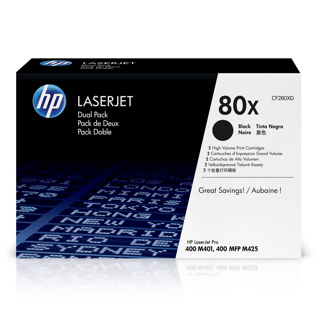 HP 80X 2er-Pack (CF280XD) Schwarz Original Toner für HP Laserjet Pro M401, HP Laserjet Pro M425 schw