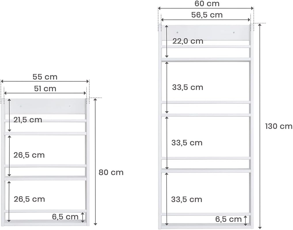 TiCAA Kinder Bücherregal Toni 55x80 & 60x130 Hellgrau 55x80, Hellgrau 55x80