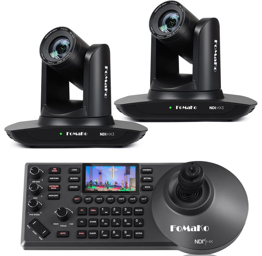 FoMaKo NDI HX3 PTZ Kamera Set, 30x Optischer Zoom KI-Auto-Tracking, mit HDMI/USB3.0/LAN(PoE), für Yo