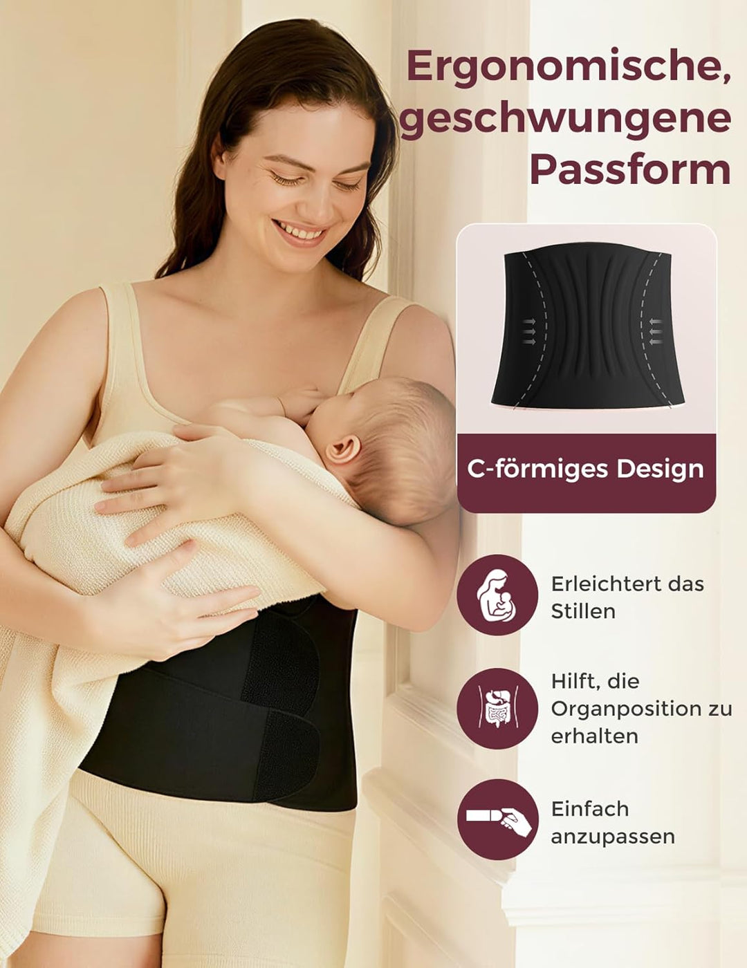Momcozy Ergowrap Bauchgurt nach Geburt, 3D-Kompression & Rückenstütze für Kaiserschnitt-Rückbildung,