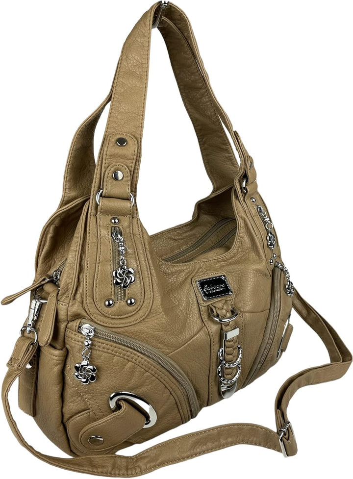 kennydoo Damen Handtasche/viele Fächer/Schulter-Trageriemen/modern & sportlich / AK11282- Beige, Bei