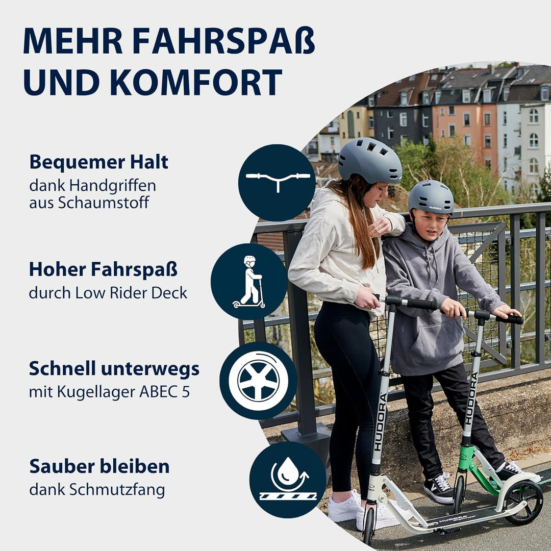 HUDORA BigWheel Pure Scooter I Stabiler Aluminium-Roller mit Ständer I Höhenverstellbarer & zusammen