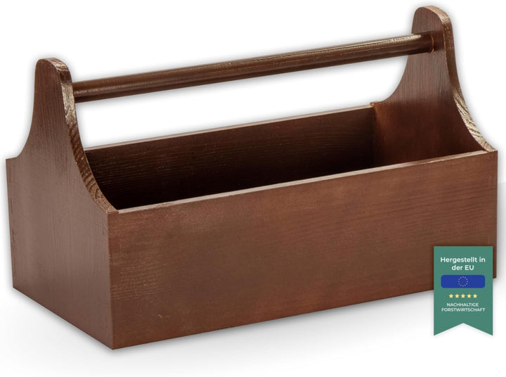 LAUBLUST Werkzeugkiste aus Holz - Werkzeugkasten mit Griff - Braun, 34 x 18 x 20 cm | Werkzeugkoffer