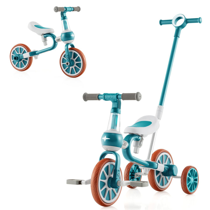 SOARS 4 in 1 Laufrad, Kinder Dreirad mit 4-stufig verstellbarem Schiebegriff, 2-stufigem Sattel, abn