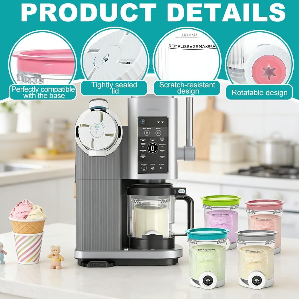 NAVESO 4 Stück Ersatz für Ninja Creami Deluxe Behälter, 500ML Eisbehälter für Ninja Creami NC700 NC7