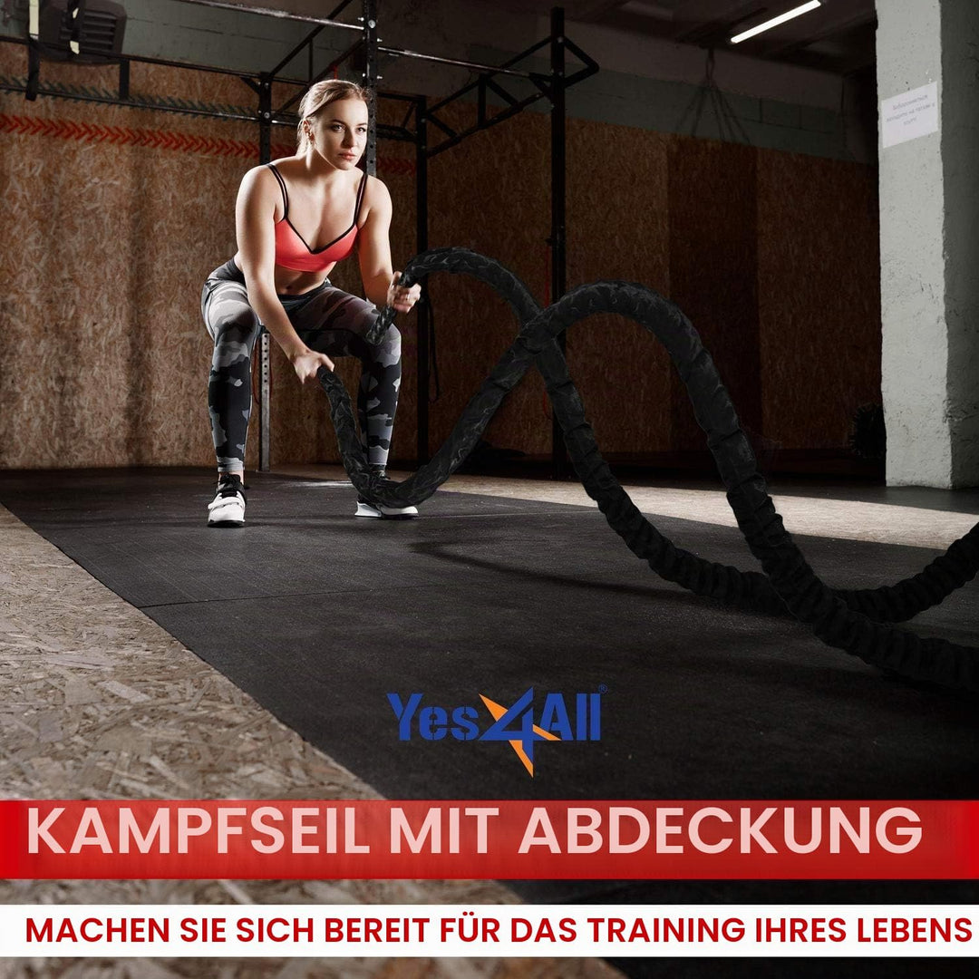 Yes4All Battle Rope, Trainingsseil, Übungsseil mit Schutzhülle - Stahlanker & Riemen inklusive Train